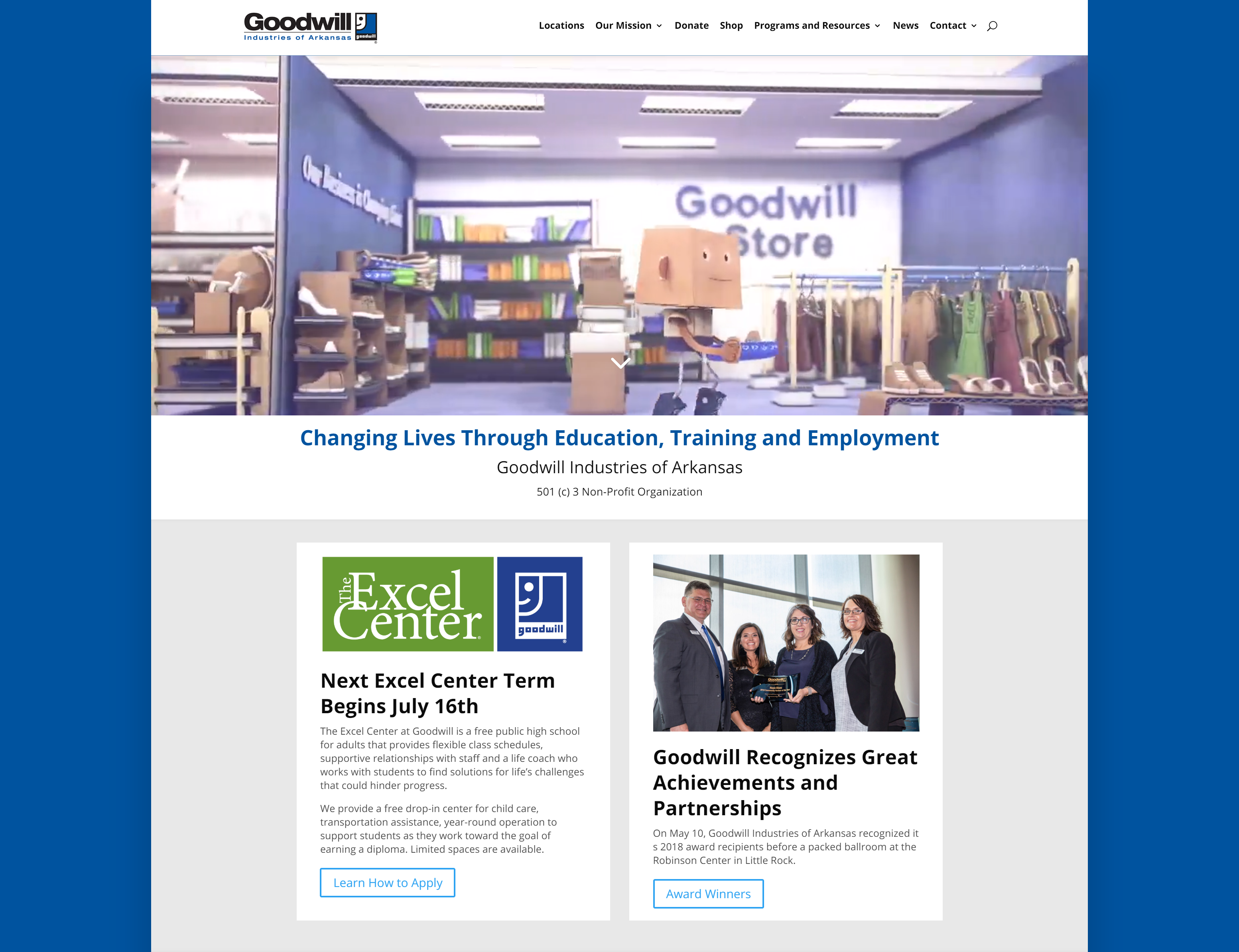 Redesigned Goodwill website homepage